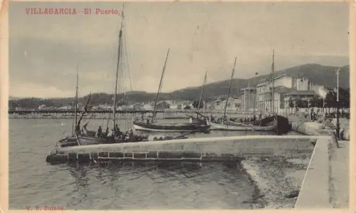 A666 Spanien Villagarcia El Puerto Hafen Boote Vintage Postkarte