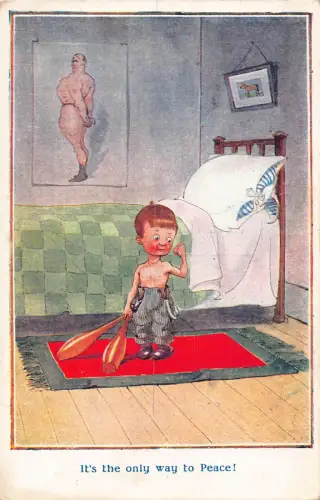 A699 Comic Humor 1918 Thin Boy Muscular Man Poster Only Way to Peace! postkarte