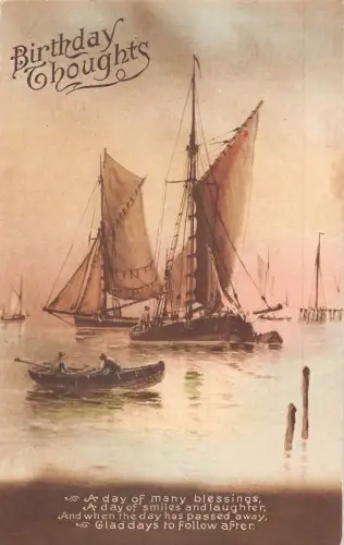 A700 Geburtstag Gedanken Fischerboote Fischer Meer Vintage Postkarte