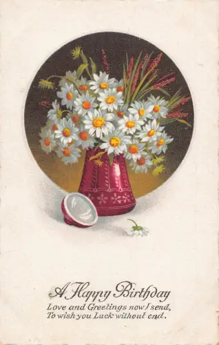 A700 Happy Birthday Grüße Gänseblümchen Blumen in Vase Passepartout Postkarte