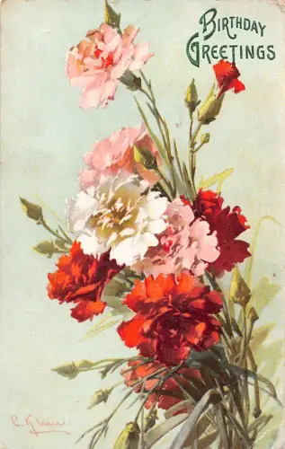 A699 Geburtstagsgrüße rosa rot-weiß Nelke Blumen Postkarte