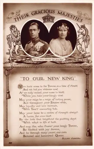 A698 Britisches Königshaus König George VI und Queen Consort Elizabeth Gedicht Postkarte