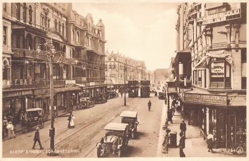 A708 Südafrika Eloff Street Johannesburg Golden Cloud Mehl Straßenbahn Auto Postkarte