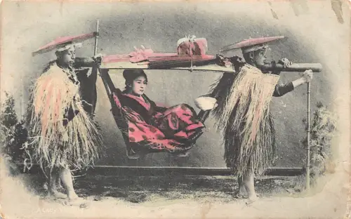 Japan 1907 Palanquin auf Schnee Vintage Postkarte