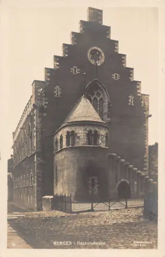 A718 Norwegen Bergen Haakonshallen Kirche Vintage Postkarte
