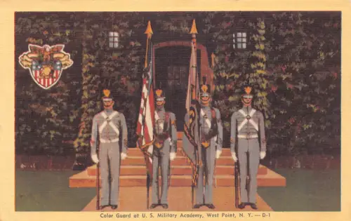 B029 USA 1947 Color Guard an der US Militärakademie West Point New York Postkarte