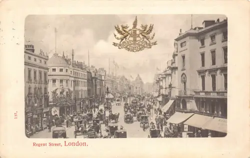A741 England Regent Street London Kutschen Vintage Postkarte