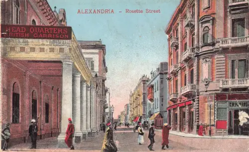 A740 Ägypten Alexandria Rosette Street Britische Garnison Vintage Postkarte