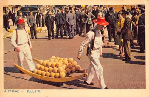 A740 Niederlande Alkmaar Kaasmarkt Käsemarkt Verkäufer Vintage Postkarte
