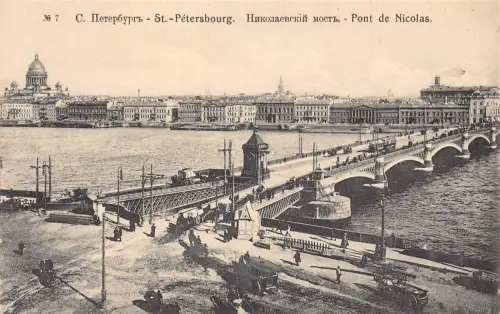 A744 Russland St Petersburg Pont de Nicolas Brücke Straßenbahn Vintage Postkarte