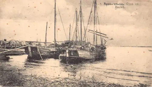 A744 Russischer Archangelsk Erzengel Dvina Boote Vintage Postkarte
