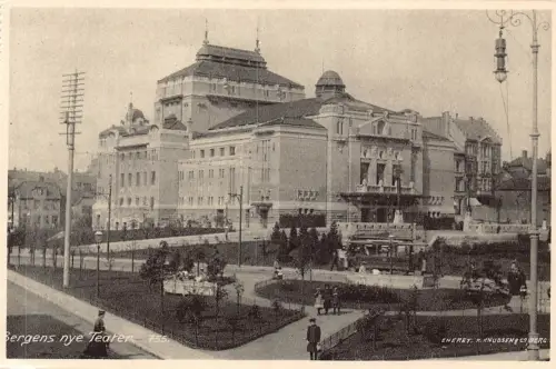 A751 Norwegen Bergens nye Teater Theater Vintage Postkarte