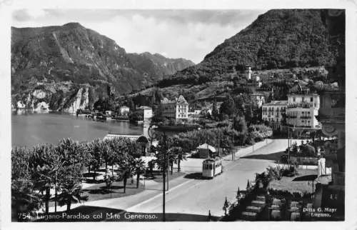 A759 Schweiz Lugano Paradiso col Mte Generoso Straßenbahn Vintage Postkarte