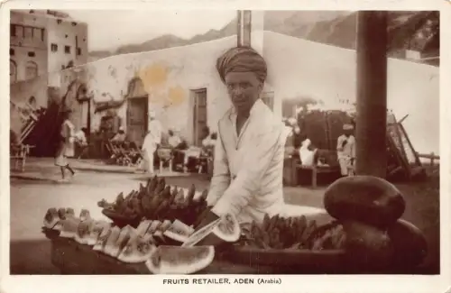 L483 Jemen Aden Früchte Verkäufer Ethno RPPC Vintage Postkarte