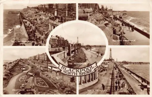 L241 England 1939 Blackpool North Shore Promenade Garten Meer Vintage Postkarte