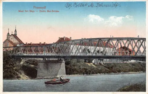 B051 Polen Przemysl Most 3go Maja Dritte Mai Brücke Brücke Boot Postkarte