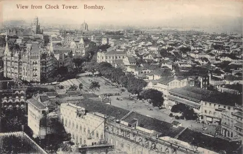 A007 Indien Bombay Mumbai Blick vom Uhrturm Vintage Postkarte
