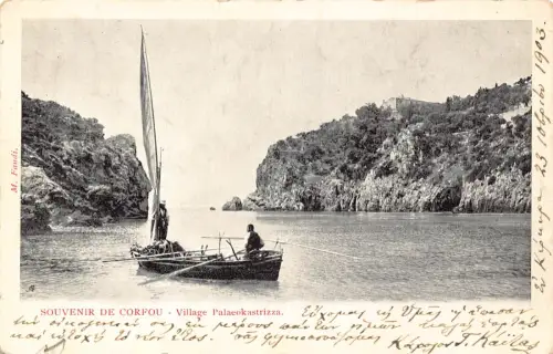 A762 Griechenland 1903 Souvenir de Corfou Korfu Dorf Palaeokastrizza Boot Postkarte