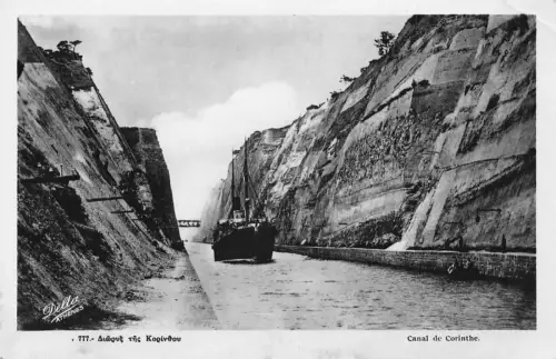A762 Griechenland Chanel von Korinth Dampfschiff RPPC Vintage Postkarte
