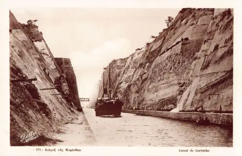 A762 Griechenland Korinth Chanel Dampfschiff RPPC Vintage Postkarte
