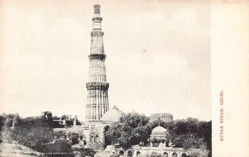 A007 Indien Kutab Minar Delhi Säule Vintage Postkarte
