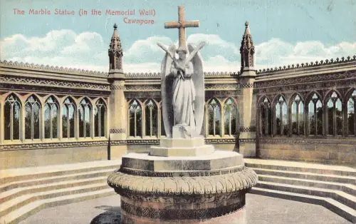 A007 Indien Marmor Statue in Memorial Well Cawnpore Vintage Postkarte
