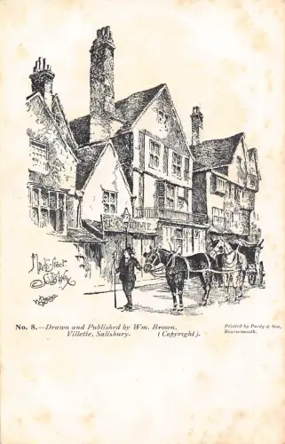 A771 England Kunst alte Häuser in Marktstraße Kutsche Salisbury Vintage Postkarte