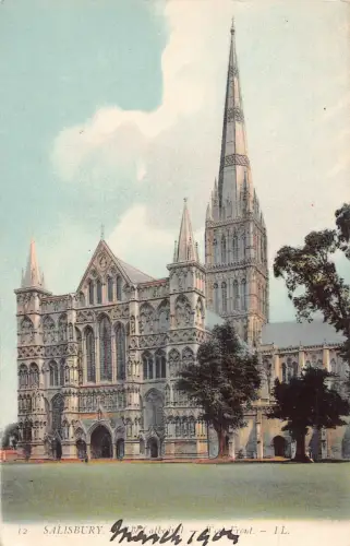 A770 England Salisbury Cathedral West Front Vintage Postkarte