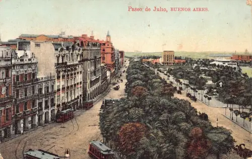 B488 Argentinien Buenos Aires Paseo de Julio Straßenbahnen Vintage Postkarte