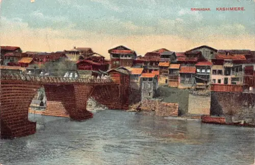 B488 Indien Srinagar Kaschmir Brücke Medol Werbung Hundefutter Vintage Postkarte