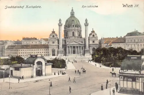 A002 Austria Wien Karlskirche Stadtbahnhof Karlsplatz Vintage Postkarte