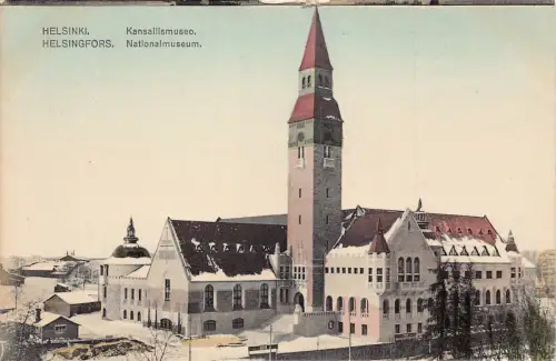 L391 Finnland Helsinki Nationalmuseum Vintage Postkarte
