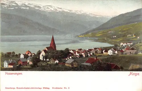 L389 Norwegen Vossevangen See Berge Panoramablick Vintage Postkarte