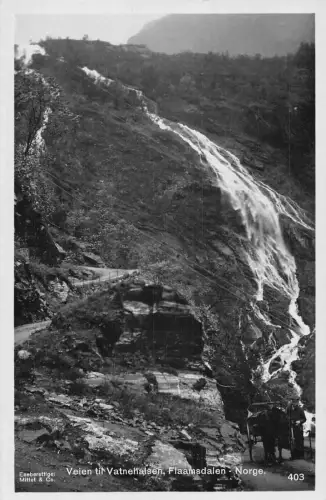 L389 Norwegen Veien til Vatnehalsen Flaamsdalen Wasserfall Vintage Postkarte