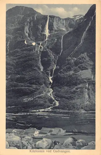 L389 Norwegen Kilefossen ved Gudvangen Wasserfall Vintage Postkarte