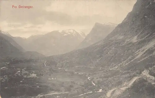 L389 Norwegen Fra Geiranger Berge Panoramablick Vintage Postkarte