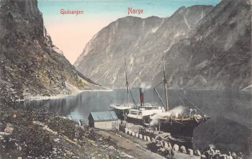 L389 Norwegen Guduangen Bergsee Dampfer Vintage Postkarte