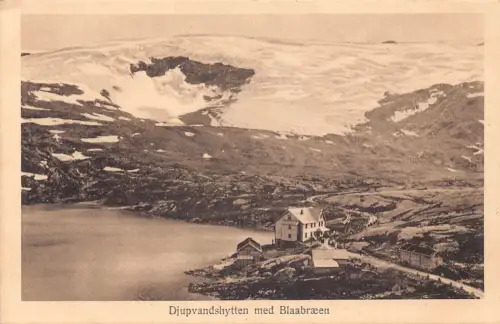 L389 Norwegen Djupvandshytten med Blaabraeen Haus See Vintage Postkarte