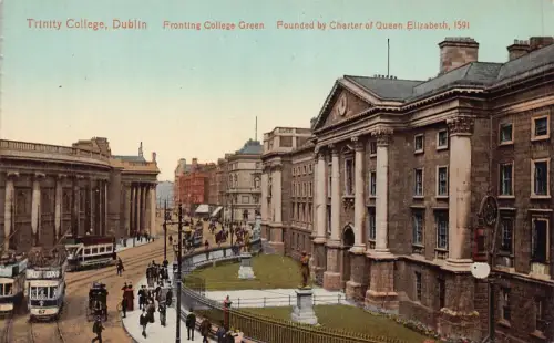 L385 Irland Dublin Trinity College Straßenbahn Kutsche Vintage Postkarte