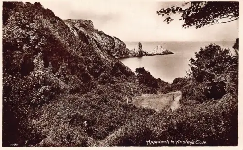 L244 England Ansteys Cove Approach Beach Cliffs RPPC Vintage Postkarte