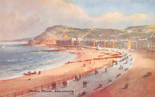 L244 Wales Aberystwyth Marine Parade Strand Boote Vintage Postkarte