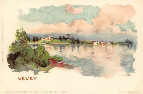 Schweiz Vevey See Kunst von F Voellmy Chromo Litho Postkarte B905