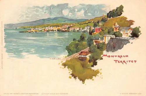 Schweiz Montreux Territet F Voellmy Kunst Chromo Litho Postkarte B905