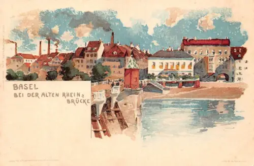 Schweiz Basel Bei Alten Rhein Brücke Industrie Kunst F Voellmy Postkarte B905