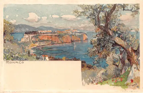 Monaco Gesamtansicht Kunst von Manuel Wielandt Chromo Litho Postkarte B906