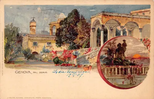 Italien Genua Genua Pal Doria Kunst von Manuel Wielandt Chromo Litho Postkarte B906