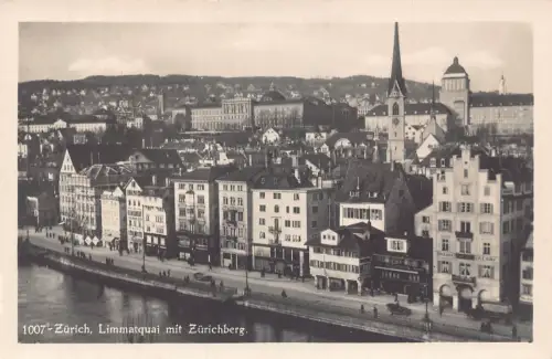 A181 Schweiz Zuerich Limmatquai mit Zuerichberg Vintage Postkarte