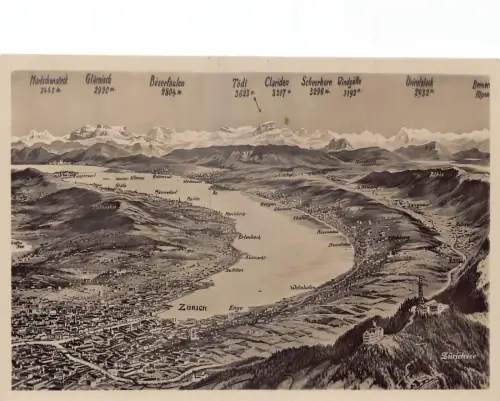 A180 Schweiz Zuerichsee Berggipfel Karte Vintage Postkarte