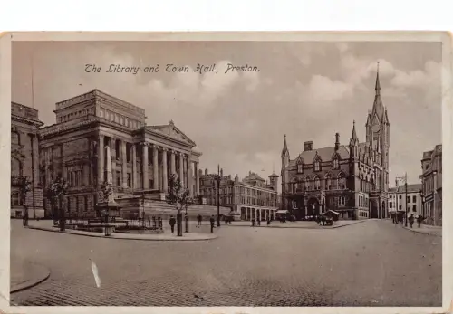A183 England The Library and Town Hall Preston Vintage Postkarte