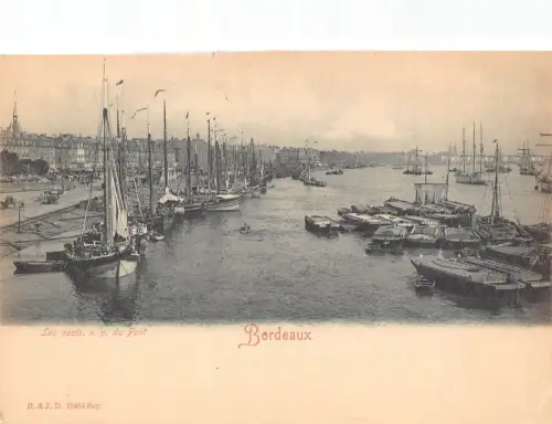 A182 Frankreich Bordeaux Hafenansicht von Brücke Segelschiffe Vintage Postkarte